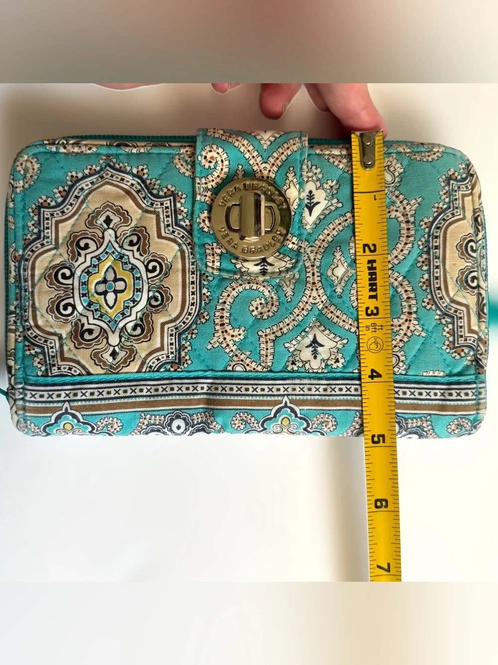 Vera Bradley Turn Lock Wallet Totally Turquoise Paisley Quilted Retired Y2K READ - Picture 12 of 12
